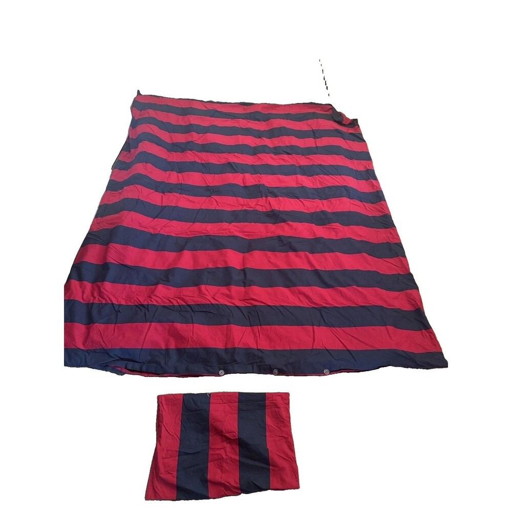 Pottery Barn Teen Rugby Stripe Twin Duvet Cover & Sham Burgundy Red Navy Blue
